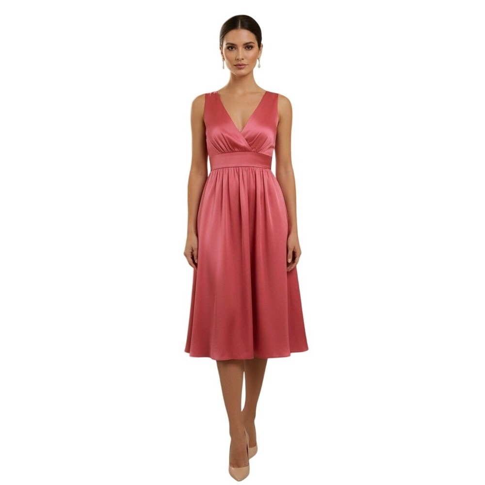 Carolina Herrera New York Happy Pink Silk Pleated Midi Dress Gown‎ Size 8 NWT